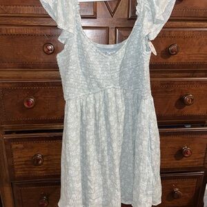 Light green Floral Dress with Ruffle Sleeves